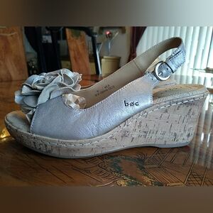 New Womens Born On Concept Blossom Leather Cork Wedge Heels, Sandals Leather 9